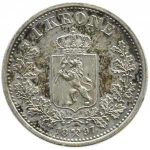 Norwegia, Oskar II, 1 korona 1897, rzadsza
