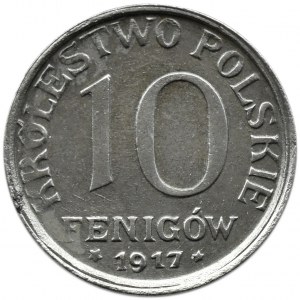 Królestwo Polskie, 10 fenigów 1917, Stuttgart, rzadsza odmiana, UNC