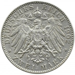 Niemcy, Saksonia, Albert, 2 marki 1902 E, Muldenhütten, edycja pośmiertna