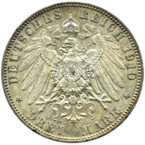 Niemcy, Saksonia, Fryderyk August, 3 marki 1910 E, Muldenhütten