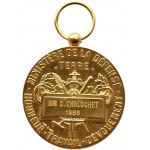 Francja V Republika (1958-?), Ministerstwo Obrony, Medal nagrodowy za 35 lat pracy, złoto 750, oryginalna wstążka z rozetką