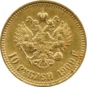 Rosja, Mikołaj II, 10 rubli 1909 EB, Petersburg, RZADKI ROCZNIK