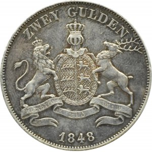 Deutschland, Württemberg, Wilhelm I., 2 Gulden 1848, schön