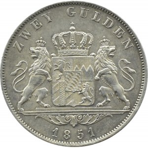 Niemcy, Bawaria, Ludwik I, 2 guldeny 1851, Monachium, piękne