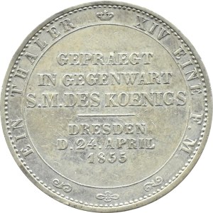 Niemcy, Saksonia, Johann, talar 1855 F, Stuttgart, RZADKI