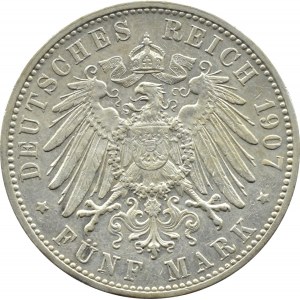 Niemcy, Badenia, Friedrich, 5 marek 1907 G, Karlsruhe