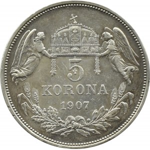 Austro-Węgry, Franciszek Józef I, 5 koron 1907 K.B., Kremnica