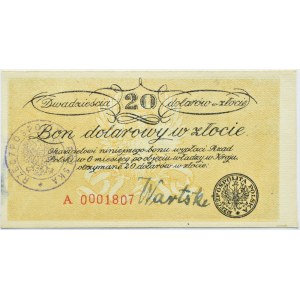 Polska, Delegatura Rządu na Kraj (GG), bon na 20 dolarów w złocie 1940-42, RZADKOŚĆ