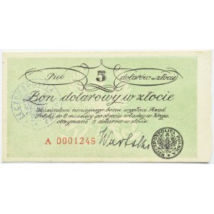 Polska, Delegatura Rządu na Kraj (GG), bon na 5 dolarów w złocie 1940-42, RZADKOŚĆ