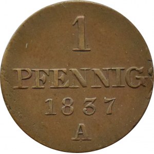 Niemcy, Hannover, 1 pfennig 1837 B, Hannover, UNC - rzadki rocznik