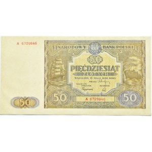 Polska, RP, 50 złotych 1946, seria A, Warszawa, UNC/UNC-, rzadkie