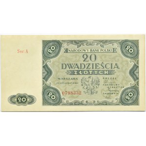 Polska, RP, 20 złotych 1947, seria A, Warszawa, PIĘKNE