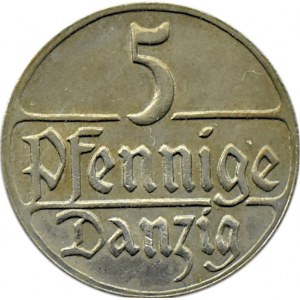 Wolne Miasto Gdańsk, 5 pfennig 1923, Berlin, piękne