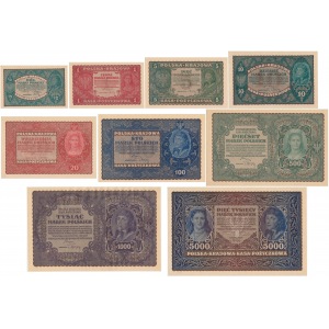 Komplet nominałowy 1/2 - 5.000 mkp 1919-1920 (9szt)