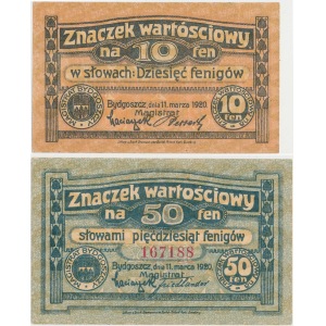 Bydgoszcz (Bromberg), Magistrat 10 i 50 fen. 1920 zestaw (2szt)