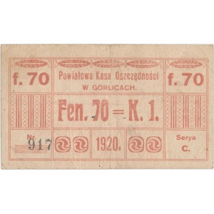 Gorlice, Powiatowa Kasa Oszczędności 70 fen. = 1 kr. 1920
