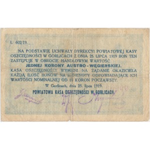 Gorlice, Powiatowa Kasa Oszczędności 1 kr. 1919