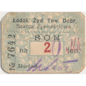 Łódź, Łódzk. Żyd. Tow. Dobr. 20 mk / 2 fen. (1917) - rzadki