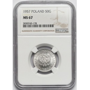 50 groszy 1957 - lekka skrętka - NGC MS67