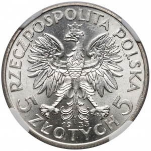 Głowa Kobiety 5 złotych 1933 - NGC MS63