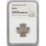 Destrukt 20 groszy 1923 (zdwojenie) - NGC MS64