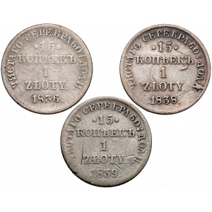 15 kopiejek = 1 złoty 1836-1839 ПГ, Petersburg zestaw (3szt)