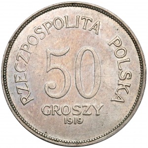 50 groszy 1919 - miedzionikiel - mały orzeł, bez liter JH