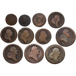 Monety dla Prus Południowych: od szeląga do trojaka 1796-97 A, B, E zestaw (11szt)