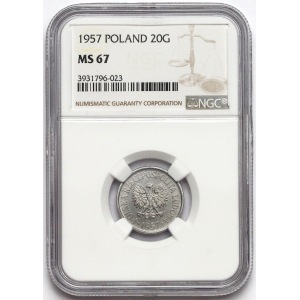 20 groszy 1957 - wąska data - NGC MS67