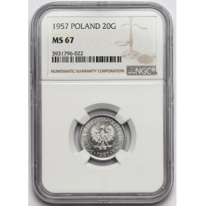 20 groszy 1957 - wąska data - NGC MS67