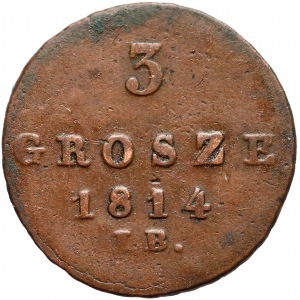 Księstwo Warszawskie, 3 grosze 1814 IB - mały nominał