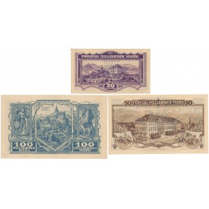 Sobieszów (Hermsdorf), 20, 50 i 100 mld mk 1923 zestaw (3szt)