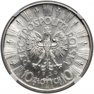 Piłsudski 10 złotych 1939 - NGC MS62