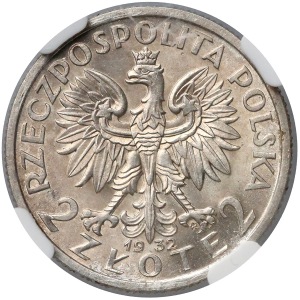 Głowa Kobiety 2 złote 1932 - NGC MS63