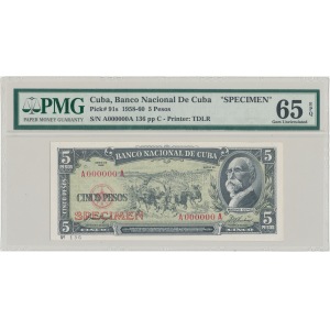 Kuba 5 pesos 1958 SPECIMEN - PMG 65 EPQ