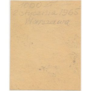 1.000 zł 1965 - stalorytnicza odbitka portretu z banknotu próbnego - RZADKOŚĆ