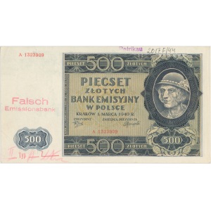 500 złotych 1940 - FALSYFIKAT LONDYŃSKI - rzadki i pięknie zachowany