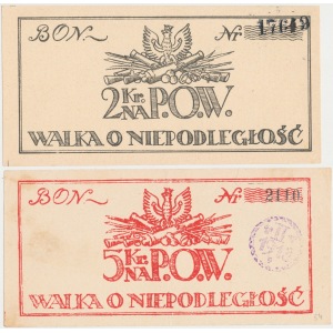 Bon 2 i 5 kr. (1918) - P.O.W., Walka o Niepodległość zestaw (2szt)