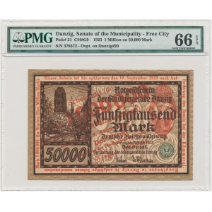 Gdańsk 1 mln mk PRZEDRUK na 50.000 mk 1923 - PMG 66 EPQ