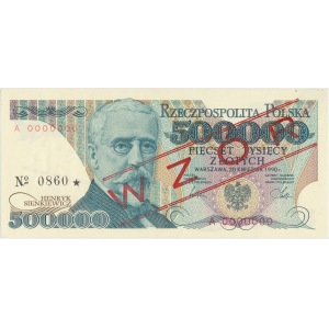 500.000 złotych 1990 - WZÓR - A 0000000 No. 0860