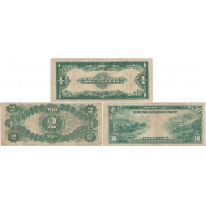 USA, Large Size 1, 2 i 10 dollars 1914-1923 zestaw 3szt