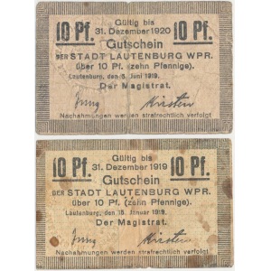Lidzbark (Lautenburg), 2x 10 pf. I i VI.1919 (2szt)