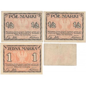 Kościerzyna, 10 pf., 2x 1/2 i 1 mk 1917-1920 (4szt)