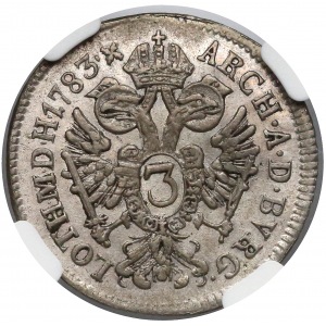 Austria, Józef II, 3 krajcary 1783-G - NGC VF35
