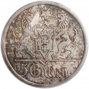 Wolne Miasto Gdańsk, 5 guldenów 1927 - PCGS MS63