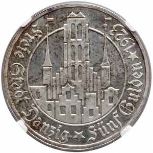 Wolne Miasto Gdańsk, 5 guldenów 1923 - st. LUSTRZANY - NGC PF64+