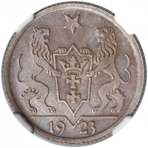 Wolne Miasto Gdańsk, 1 gulden 1923 - st. LUSTRZANY - NGC PF64