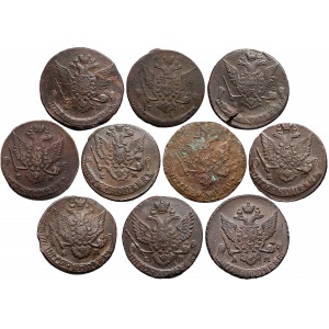 Russia, Catherine II, 5 copeck 1767-1790 lot 10 pcs.