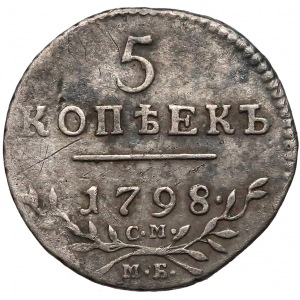 Rosja, Paweł I, 5 kopiejek 1798 C.M. / M.Б