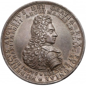 August II Mocny, medal koronacyjny 1697 - z Polakami krwią połączony - b. rzadki